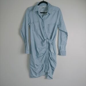 6 NWOT Venus Cotton Chambray Denim Button Down Tie Front Dress